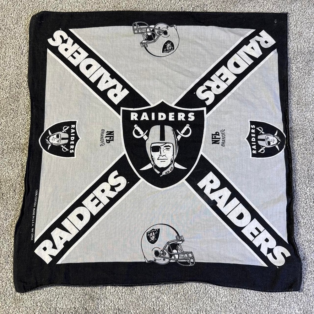 Vintage 90s Oakland Raiders Football Bandana Scarf All Cotton Made USA